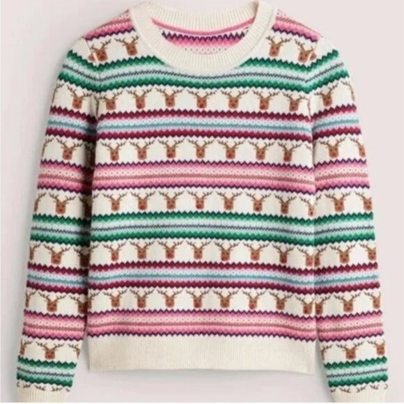 Boden Christmas Holiday Fair Isle Reindeer Sweater Size L - Picture 2 of 7